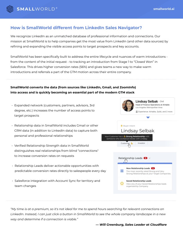 SmallWorld vs Sales Navigator - Page 1