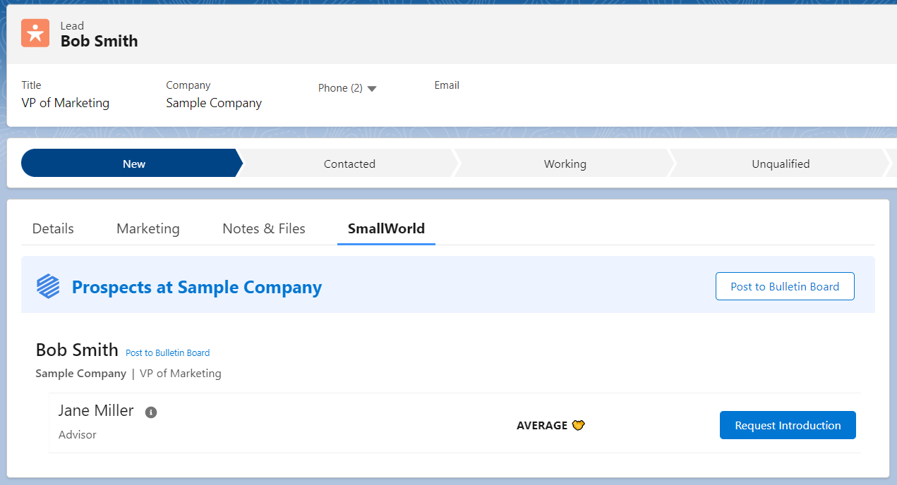 SmallWorld on a Salesforce Lead/Contact page