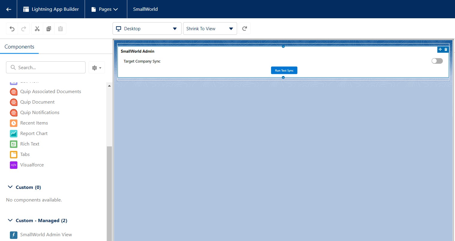 SmallWorld Admin View component
