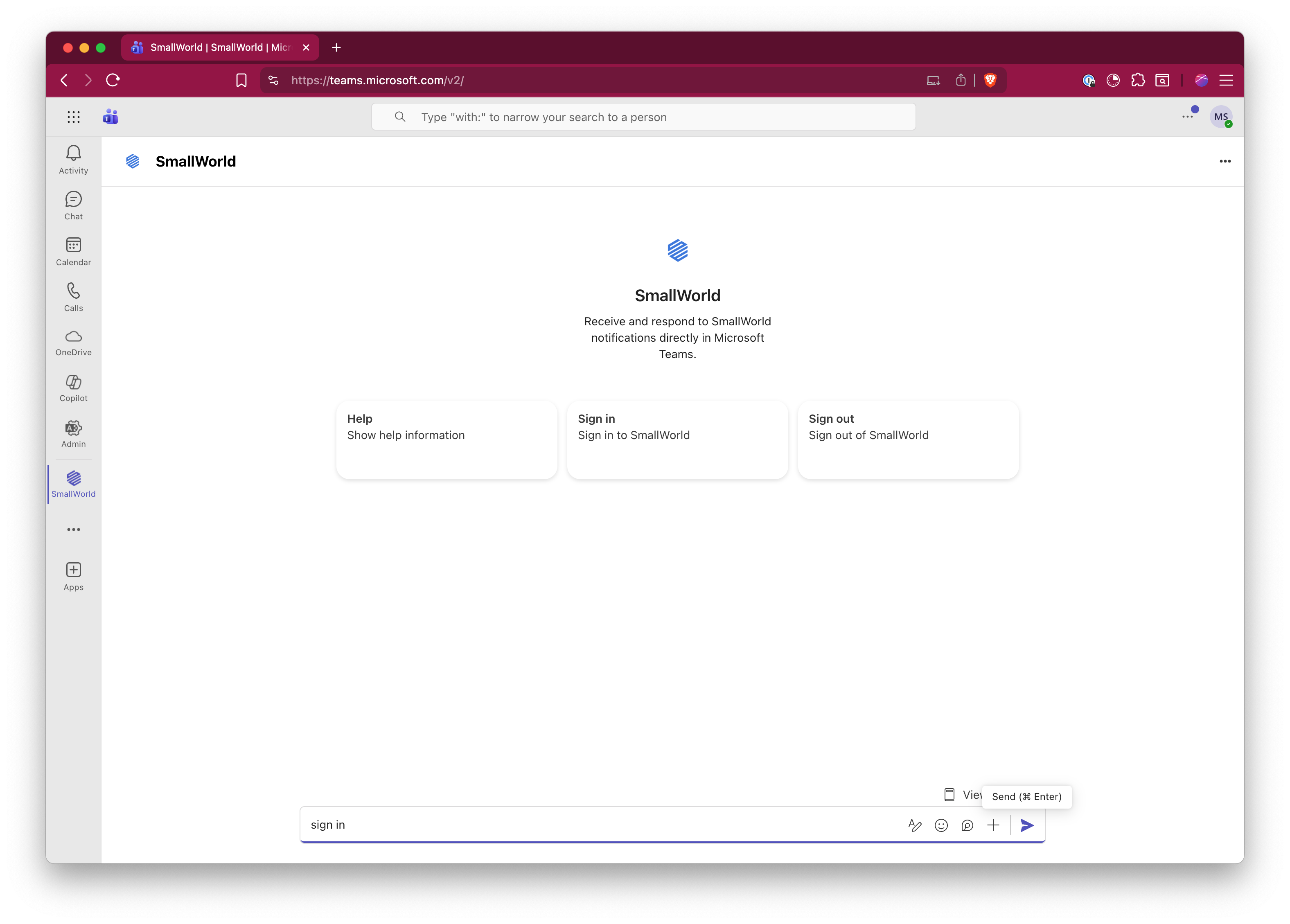 Sign in to SmallWorld
