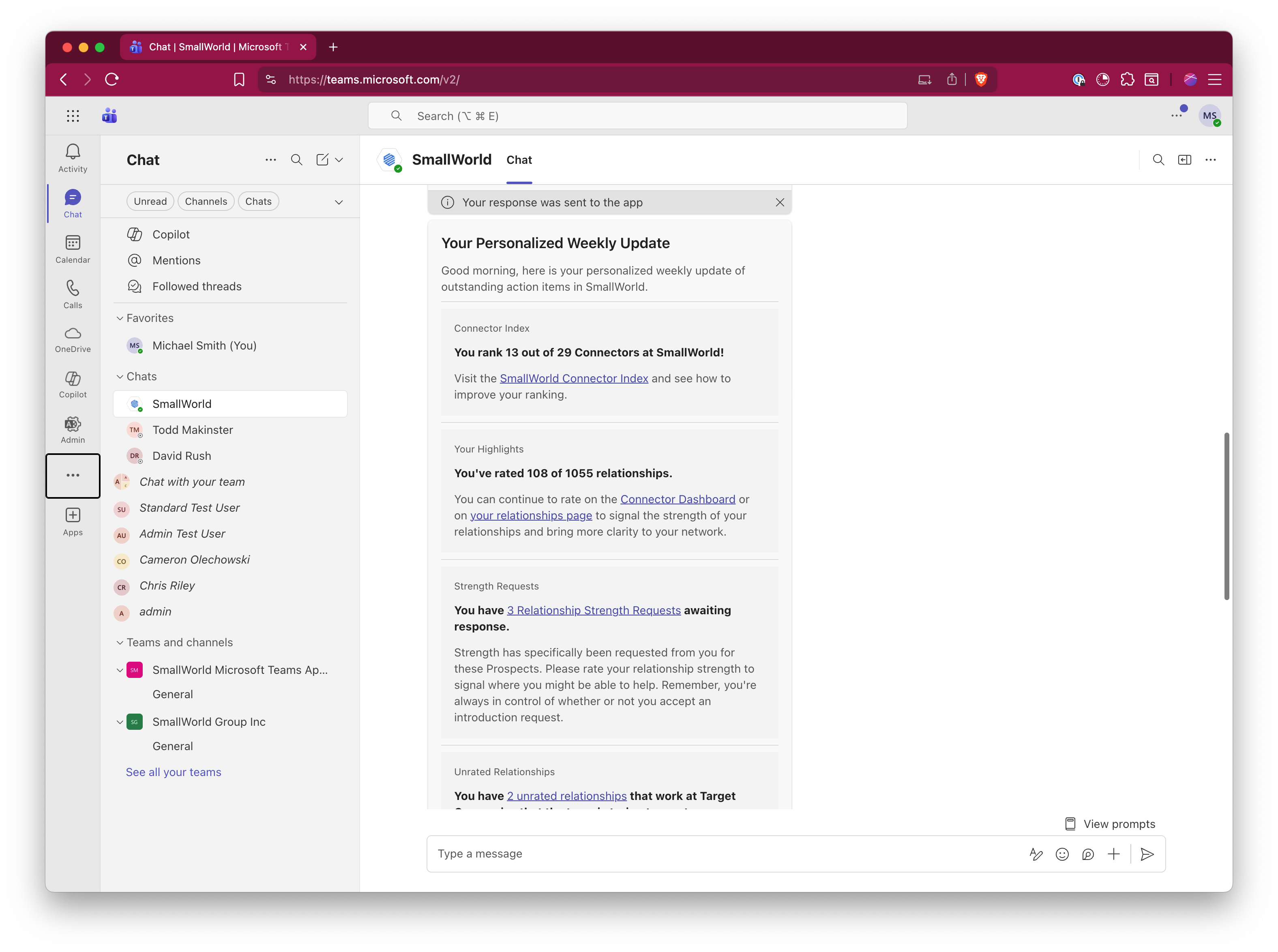 SmallWorld weekly update in Teams
